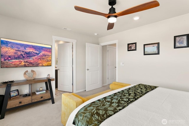 6451 Randolph Dr NE, Bremerton, WA 98311 - bedroom featuring light colored carpet, ceiling fan, baseboards, and recessed lighting