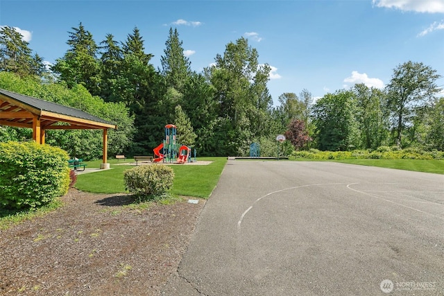 2603 105th Ave SE, Lake Stevens, WA 98258 - view of sport court featuring a lawn, a gazebo, and community basketball court