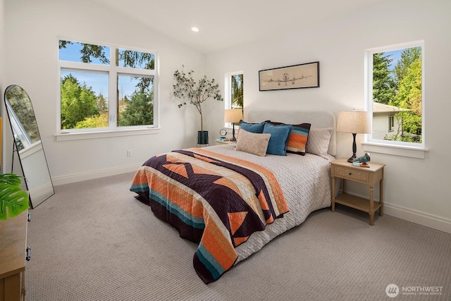 6707 117th Ave NE, Kirkland, WA 98033 - bedroom with baseboards, carpet flooring, recessed lighting, and lofted ceiling