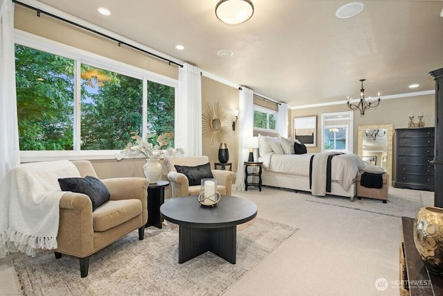 23510 14th Dr SE, Bothell, WA 98021 - bedroom featuring a chandelier, crown molding, carpet, and recessed lighting