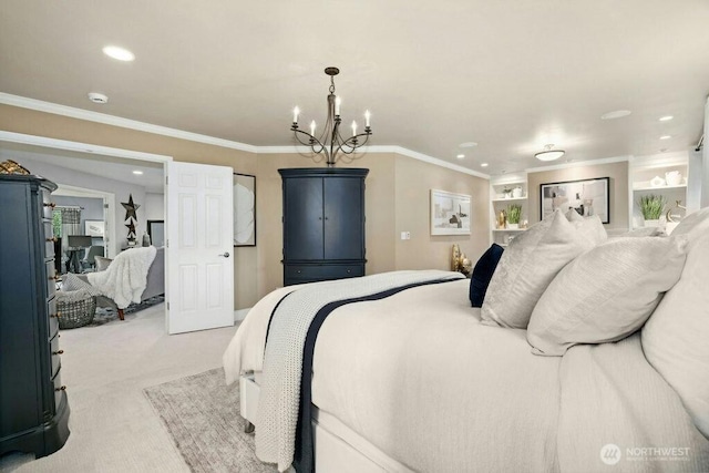 23510 14th Dr SE, Bothell, WA 98021 - bedroom with light colored carpet, recessed lighting, a chandelier, and crown molding