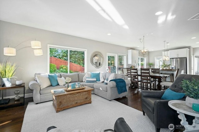 23510 14th Dr SE, Bothell, WA 98021 - living room featuring recessed lighting, dark wood finished floors, and baseboards
