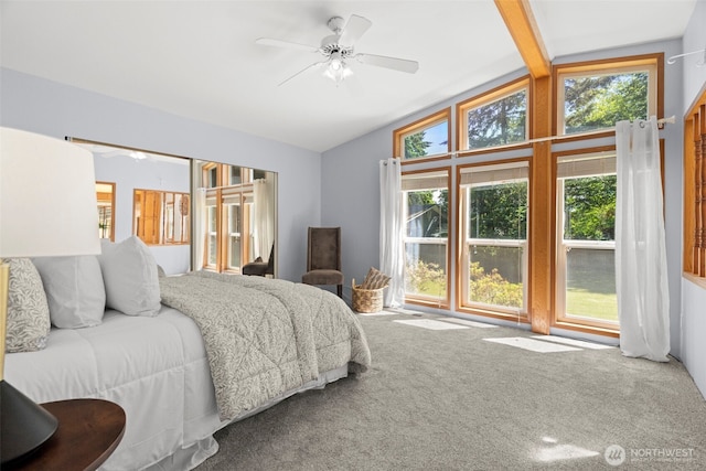3758 Aiken Rd SE, Port Orchard, WA 98366 - bedroom featuring vaulted ceiling, carpet flooring, and ceiling fan