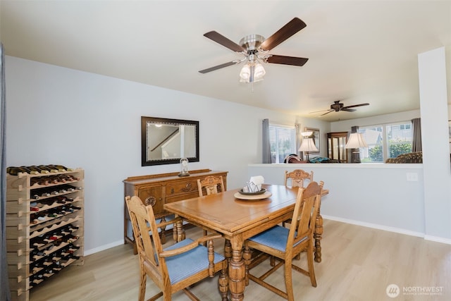 2760 SW Jabirin Way, Port Orchard, WA 98367 - dining space with light wood-style flooring, baseboards, and ceiling fan