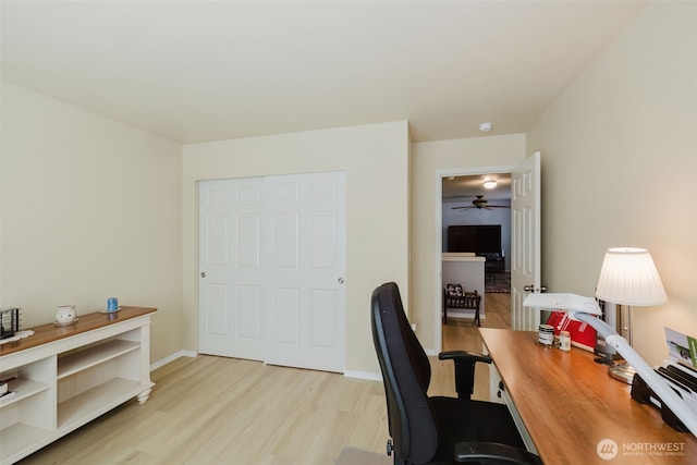 2760 SW Jabirin Way, Port Orchard, WA 98367 - office space with ceiling fan, light wood finished floors, and baseboards