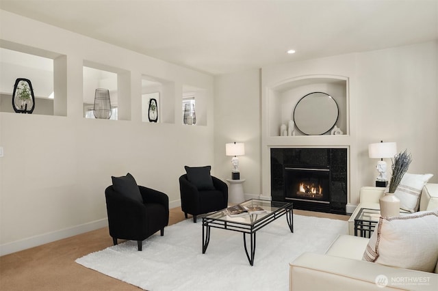 27332 SE 10th Ct, Sammamish, WA 98075 - carpeted living area with a premium fireplace, recessed lighting, and baseboards