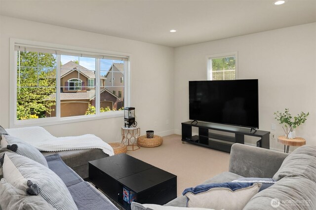 27332 SE 10th Ct, Sammamish, WA 98075 - carpeted living area with plenty of natural light, recessed lighting, and baseboards