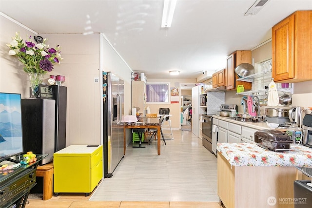 7919 37th Ave S, Seattle, WA 98118 - kitchen featuring appliances with stainless steel finishes, light countertops, under cabinet range hood, and light flooring