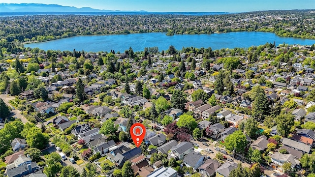 2334 N 57th St, Seattle, WA 98103 - aerial view of a water and mountain view and a heavily wooded area