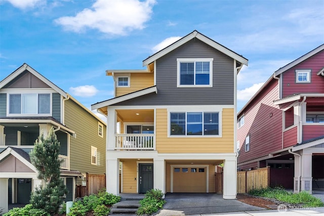 6730 34th Ave SW, Seattle, WA 98126 - view of front of property with an attached garage, a balcony, and driveway