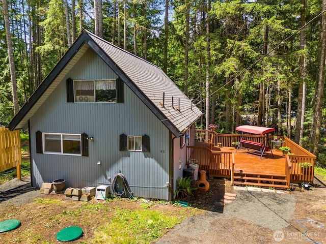60 E Olde Lyme Rd, Shelton, WA 98584 - view of front of home featuring a deck and a shingled roof