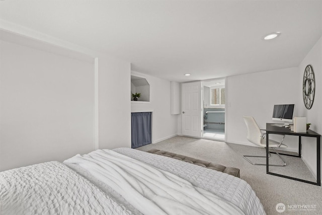 325 NE 178th St, Shoreline, WA 98155 - bedroom with carpet flooring, a fireplace, baseboards, and recessed lighting