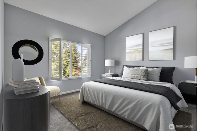 5909 Panorama Dr SE Unit 6-103, Auburn, WA 98092 - bedroom with carpet, vaulted ceiling, and baseboards
