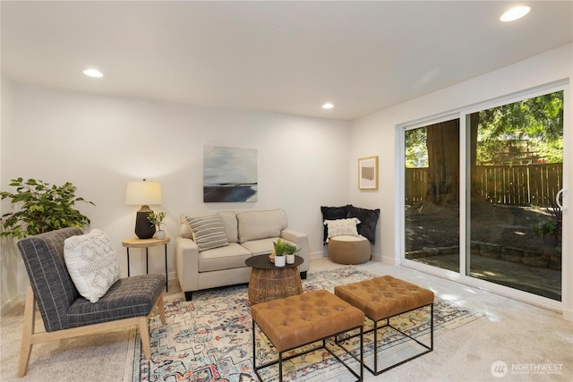 19802 33rd Dr SE, Bothell, WA 98012 - living room featuring light carpet, recessed lighting, and baseboards