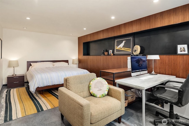 2043 N 78th St, Seattle, WA 98103 - bedroom featuring recessed lighting, an office area, and concrete flooring