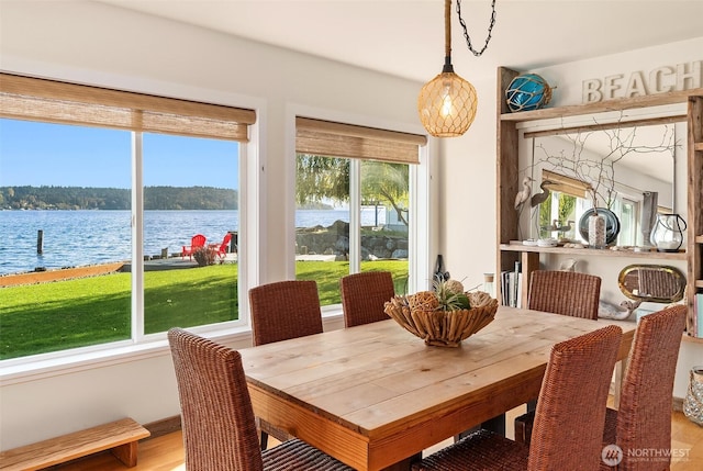 24410 Vashon Hwy SW, Vashon, WA 98070 - dining room with a water view and light wood-style floors