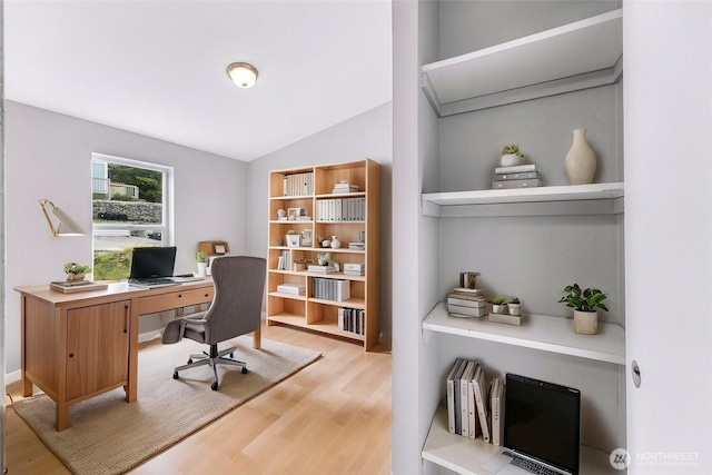 4949 Samish Way Unit 17, Bellingham, WA 98229 - office area featuring wood finished floors and lofted ceiling