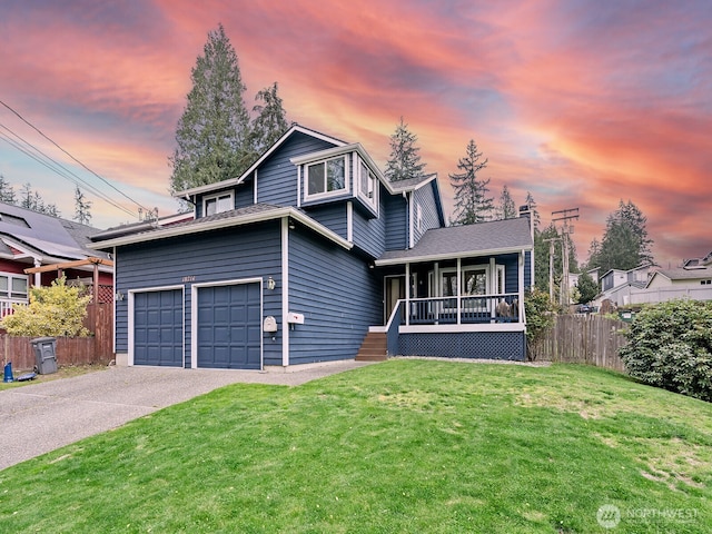 18714 NE 103rd Ave, Bothell, WA 98011 - view of front of house featuring a porch, concrete driveway, and a garage
