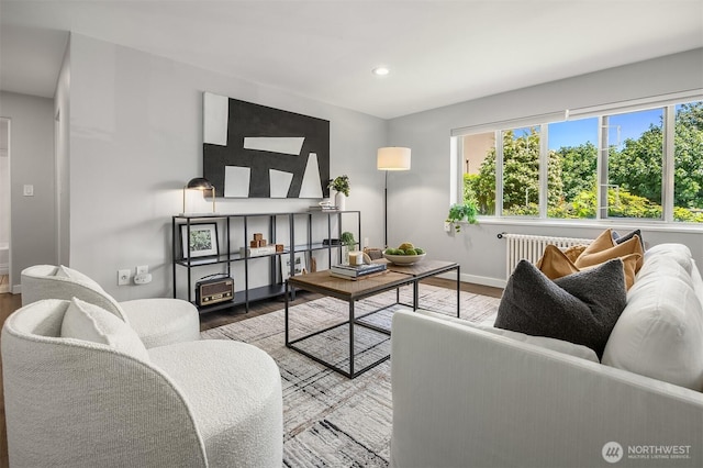 1800 Taylor Ave N Unit 1, Seattle, WA 98109 - living area featuring radiator heating unit, wood finished floors, baseboards, and recessed lighting