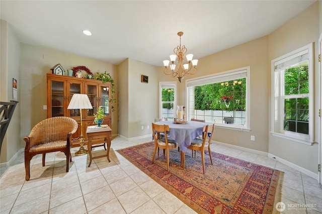 832 SE Vintage Way, College Place, WA 99324 - dining area with plenty of natural light, a chandelier, light tile patterned floors, baseboards, and recessed lighting