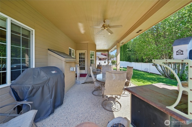 832 SE Vintage Way, College Place, WA 99324 - view of patio / terrace with outdoor dining area, area for grilling, and a ceiling fan