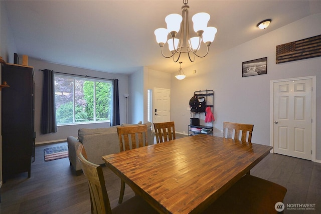 15437 104th Way SE, Yelm, WA 98597 - dining space featuring dark wood-type flooring and a chandelier