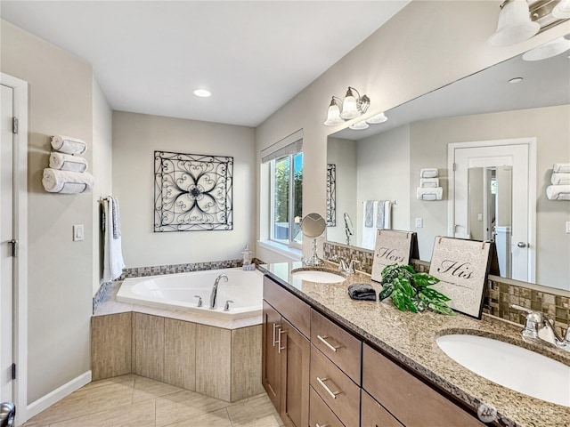 4339 S 160th St, Tukwila, WA 98188 - bathroom with double vanity, a garden tub, and tile patterned flooring