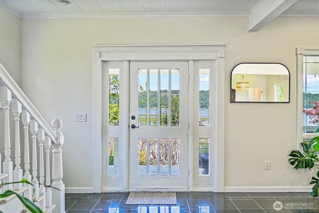 5060 E State Route 106, Union, WA 98592 - foyer entrance featuring plenty of natural light, stairs, baseboards, and ornamental molding