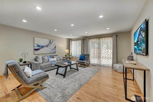 3222 107th Ave SE, Bellevue, WA 98004 - living room featuring light wood-style flooring and recessed lighting