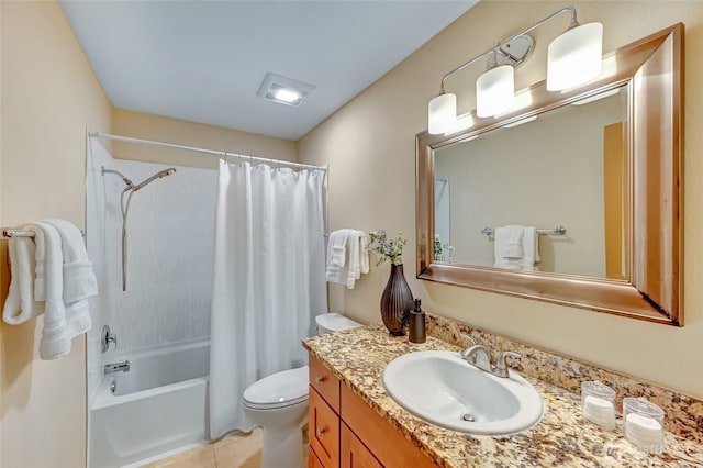 3222 107th Ave SE, Bellevue, WA 98004 - bathroom with vanity, shower / tub combo, toilet, and tile patterned flooring
