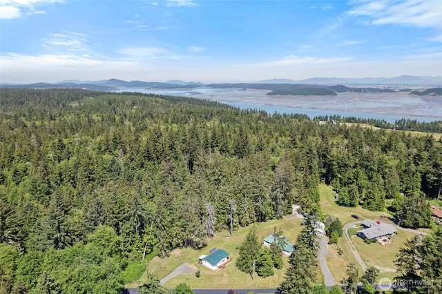 1269 Hideaway Ln, Oak Harbor, WA 98277 - drone / aerial view of a forest and a water and mountain view