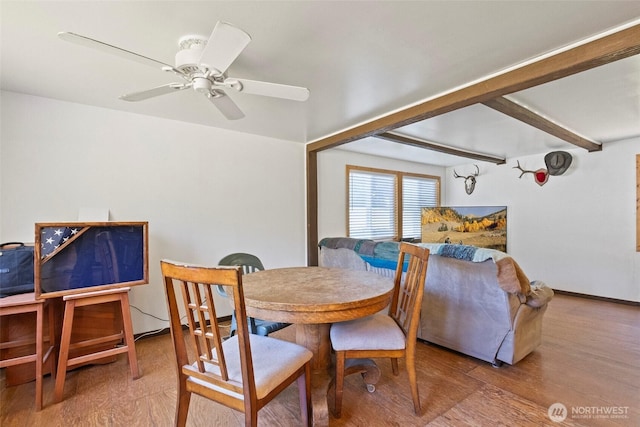 1269 Hideaway Ln, Oak Harbor, WA 98277 - dining area featuring wood finished floors, a ceiling fan, and baseboards