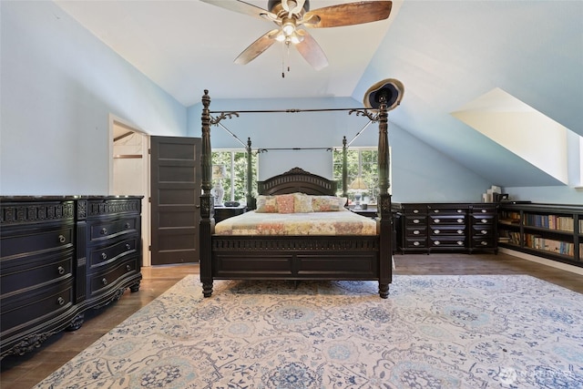 15329 Mckee Ln SE, Yelm, WA 98597 - bedroom featuring vaulted ceiling, wood finished floors, and ceiling fan