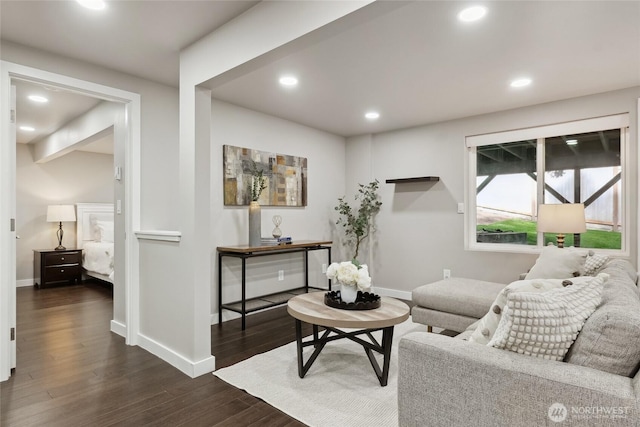 628 163rd Ave SE, Bellevue, WA 98008 - living room with dark wood-style flooring, recessed lighting, and baseboards
