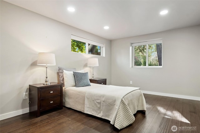 628 163rd Ave SE, Bellevue, WA 98008 - bedroom with baseboards, dark wood-style flooring, and recessed lighting