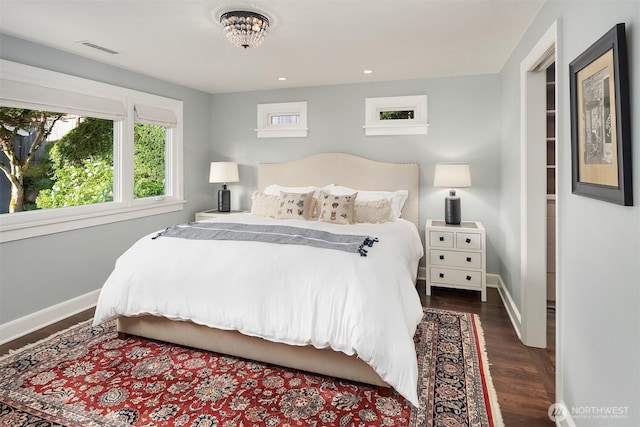 7834 SE 75th Pl, Mercer Island, WA 98040 - bedroom featuring baseboards, dark wood-type flooring, and recessed lighting