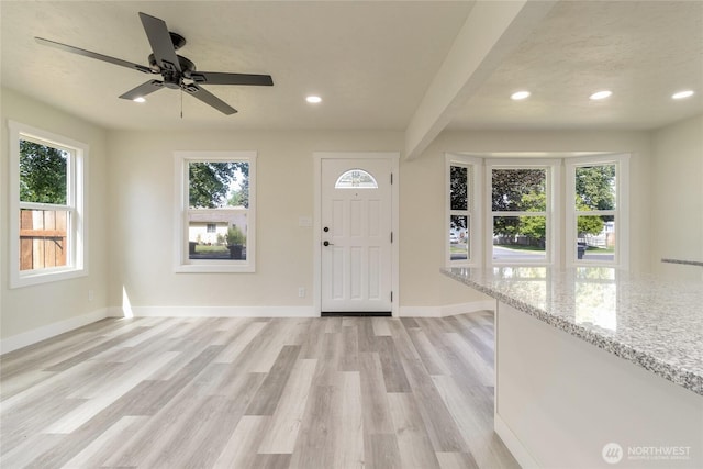 605 Holly St, Walla Walla, WA 99362 - entrance foyer with light wood-style floors, healthy amount of natural light, baseboards, recessed lighting, and a ceiling fan