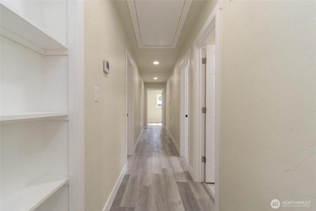605 Holly St, Walla Walla, WA 99362 - hall featuring attic access, light wood-style flooring, baseboards, and recessed lighting
