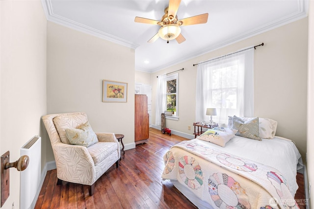 2218 Williams St, Bellingham, WA 98225 - bedroom with ornamental molding, wood-type flooring, baseboards, ceiling fan, and recessed lighting