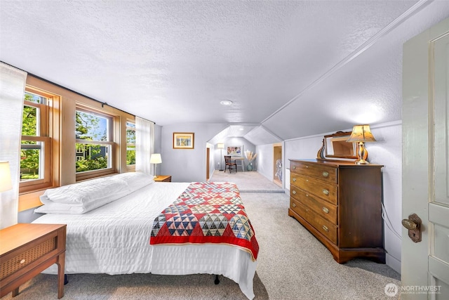2218 Williams St, Bellingham, WA 98225 - bedroom with a textured ceiling, carpet floors, and vaulted ceiling