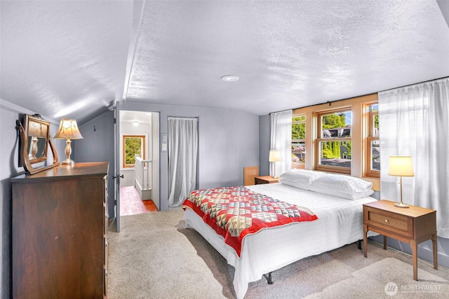 2218 Williams St, Bellingham, WA 98225 - bedroom with a textured ceiling, carpet flooring, and lofted ceiling