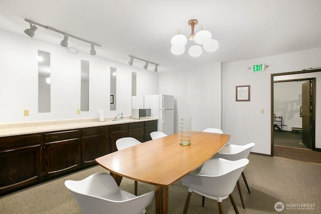 3505 W Government Way Unit 203, Seattle, WA 98199 - dining room with a chandelier, rail lighting, baseboard heating, and baseboards