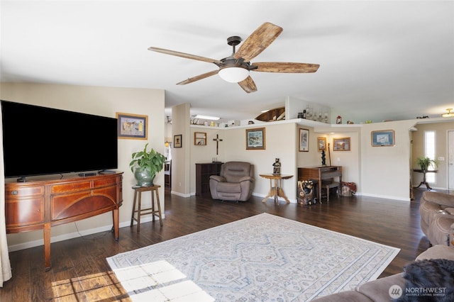 1183 E.9 Rd NE, Moses Lake, WA 98837 - living room with ceiling fan, wood finished floors, and baseboards