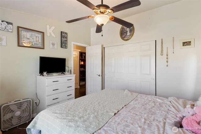 1183 E.9 Rd NE, Moses Lake, WA 98837 - bedroom with a closet, dark wood finished floors, and ceiling fan