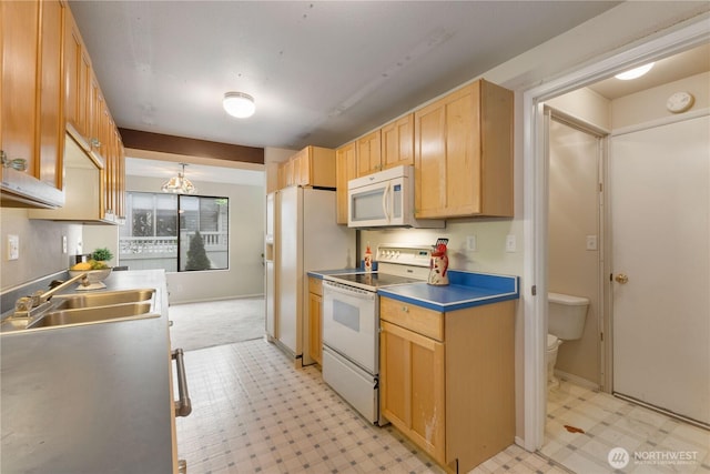24727 12th Ave S, Des Moines, WA 98198 - kitchen with white appliances, a sink, light flooring, light brown cabinetry, and baseboards