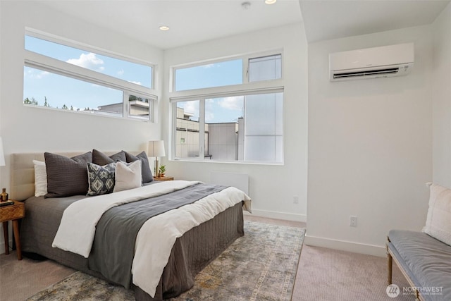 13713 35th Ave NE Unit A, Seattle, WA 98125 - bedroom featuring a wall mounted air conditioner, carpet floors, and recessed lighting