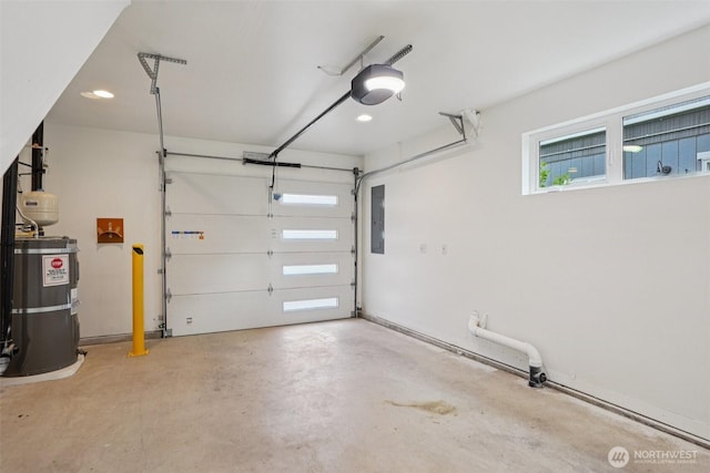 13713 35th Ave NE Unit A, Seattle, WA 98125 - garage with water heater, electric panel, a garage door opener, and recessed lighting
