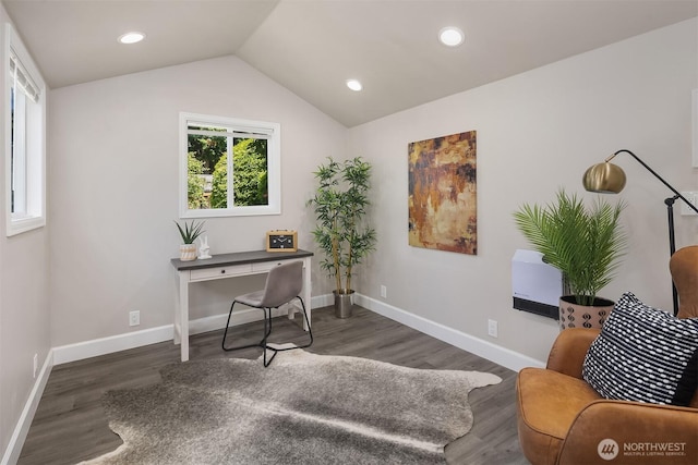 10808 158th Ct NE, Redmond, WA 98052 - office space with wood finished floors, vaulted ceiling, baseboards, and recessed lighting