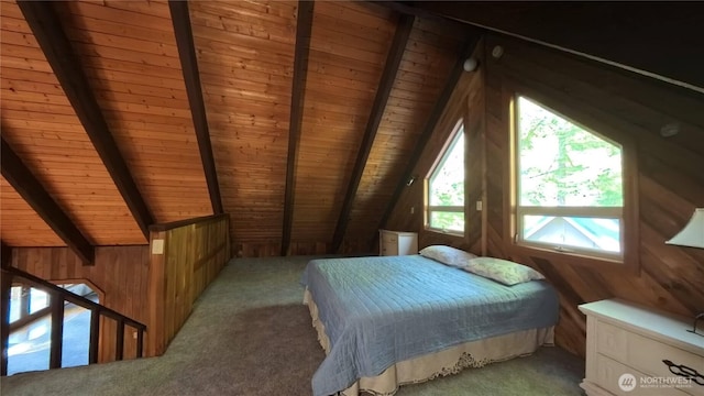 321 N Lake Surf Dr, Lilliwaup, WA 98555 - bedroom featuring wood ceiling, wood walls, and carpet floors