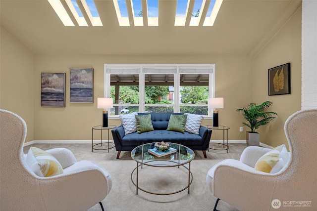 17620 NE 29th St, Redmond, WA 98052 - living area featuring a skylight, baseboards, ornamental molding, and carpet